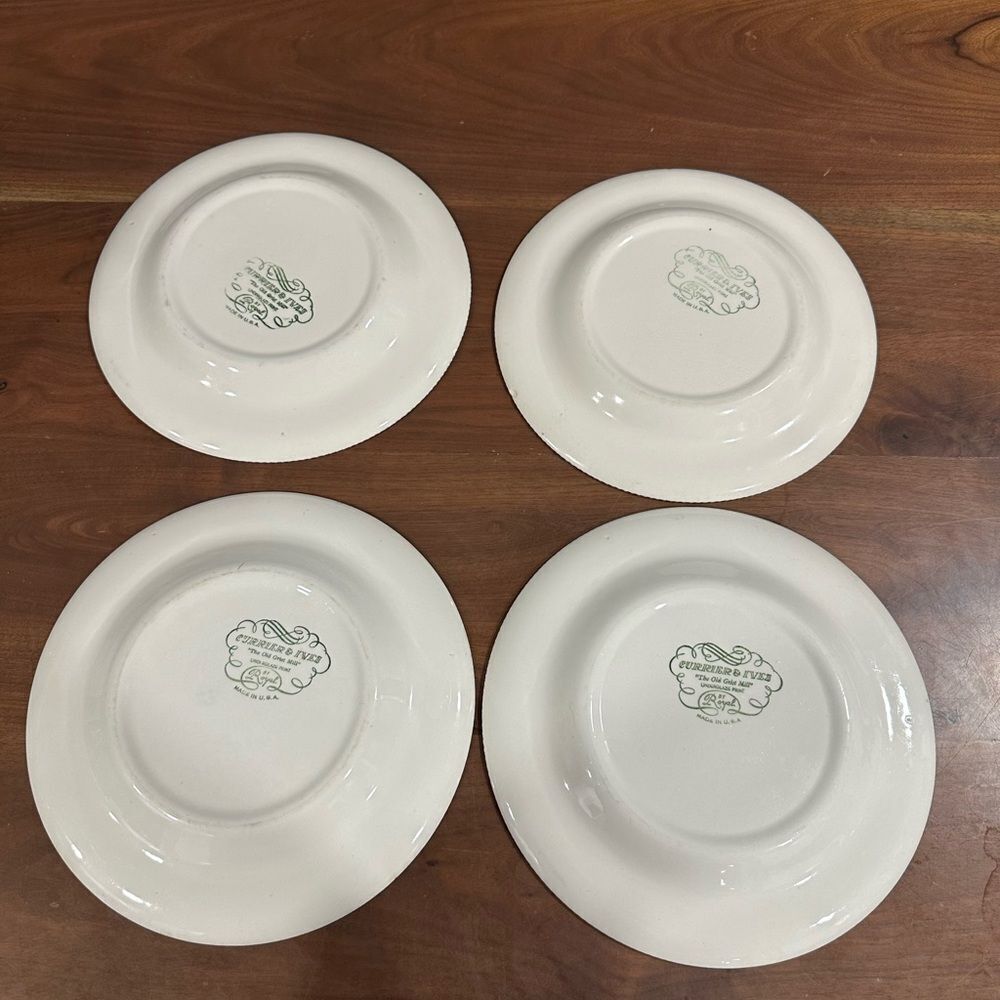 Set of 4 Currier and Ives Blue Old Grist Mill 10" Dinner Plate by Royal - Picture 2 of 3